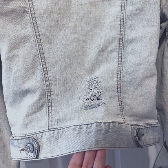 Mudd Y2K Stone Washed Distressed Denim/Jean Long Sleeve Jacket-Medium-Button Up - Picture 14 of 16